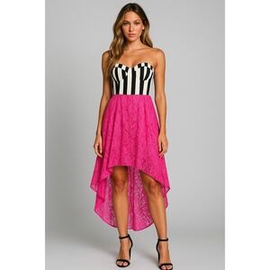 Womens Skater Dress M Striped Floral Lace Y2K Skater Grunge Hi Low‎ Punk Lined